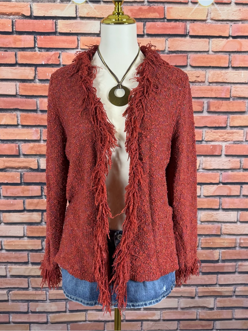 y2k fringe knit cardigan